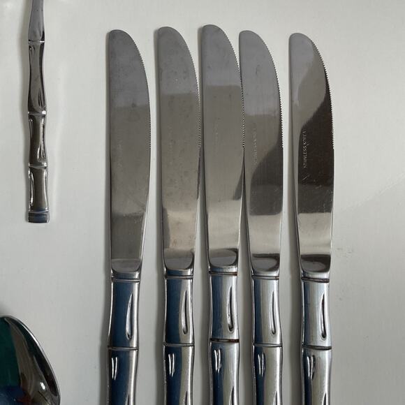 EXF8 by Excel Stainless, Korea, Glossy, Bamboo Handle silverware 25pc set MCM - Picture 9 of 16